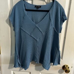 Max Edition Blue Asymmetrical Short Sleeve Blouse